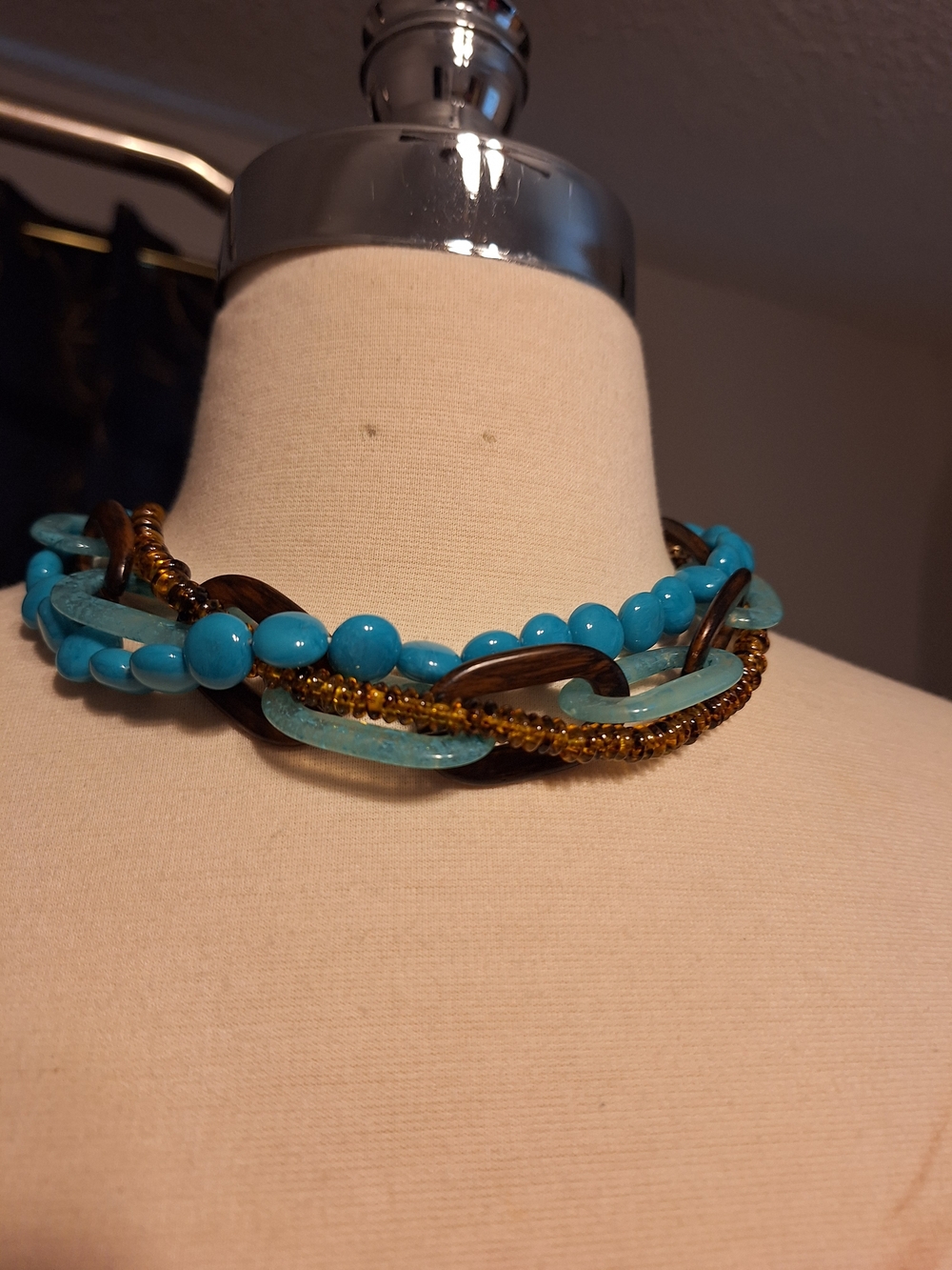 Multi-Strand Turquoise & Brown Statement Necklace
